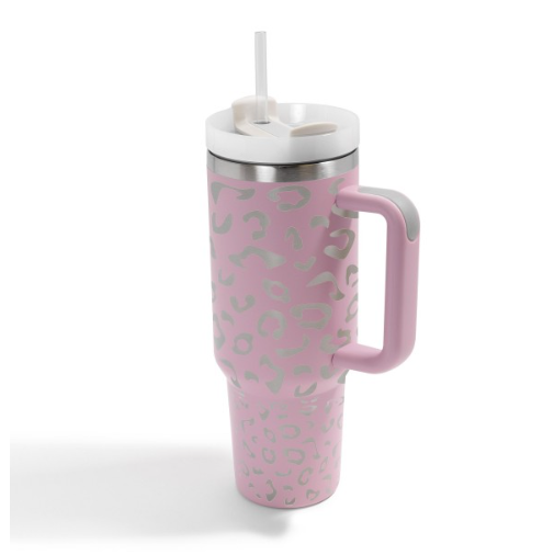 Leopard Print 40 oz. Tumbler with Handle (Pink)