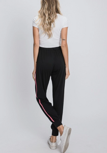 Heimish Black with Hot Pink Stripe Casual Pant