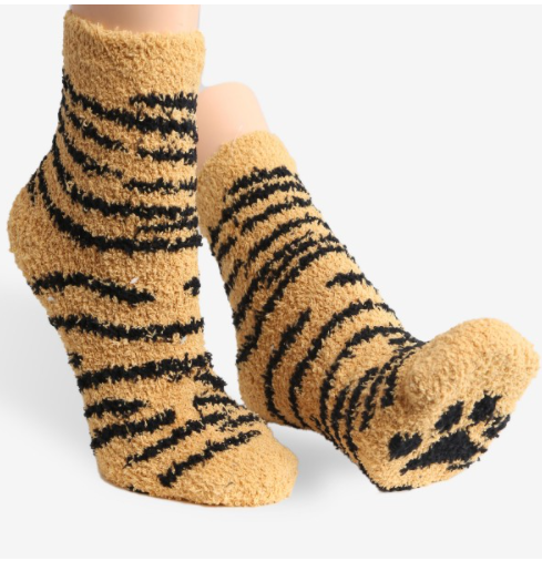 Comfy Luxe Fuzzy Knit Zebra Print Socks - Yellow