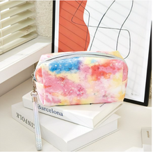 Load image into Gallery viewer, Tie-Dye Travel Pouch Wristlet Featuring Iridescent Stars - Blue