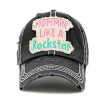 Load image into Gallery viewer, Vintage Distressed &quot;Mommin&#39; Like A Rockstar&quot; Embroidered Patch Baseball Cap