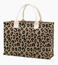 Load image into Gallery viewer, Leopard Burlap Tote Bag