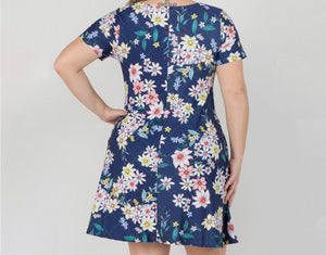 Navy Daisy Floral Print Dress With Pockets