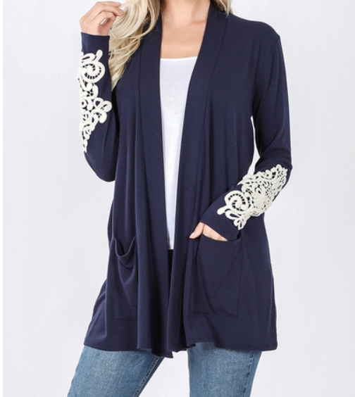 Lace Patch Slouchy Cardigan