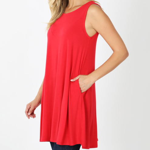 Red Tank/Dress With Side Pockets