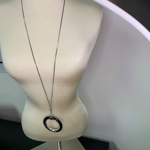 Black and Silver Drop Circle Necklace