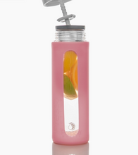 Load image into Gallery viewer, Pink Glass Water Bottle - With Fruit Press