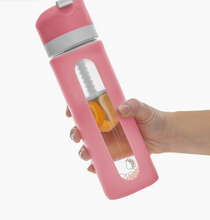 Load image into Gallery viewer, Pink Glass Water Bottle - With Fruit Press